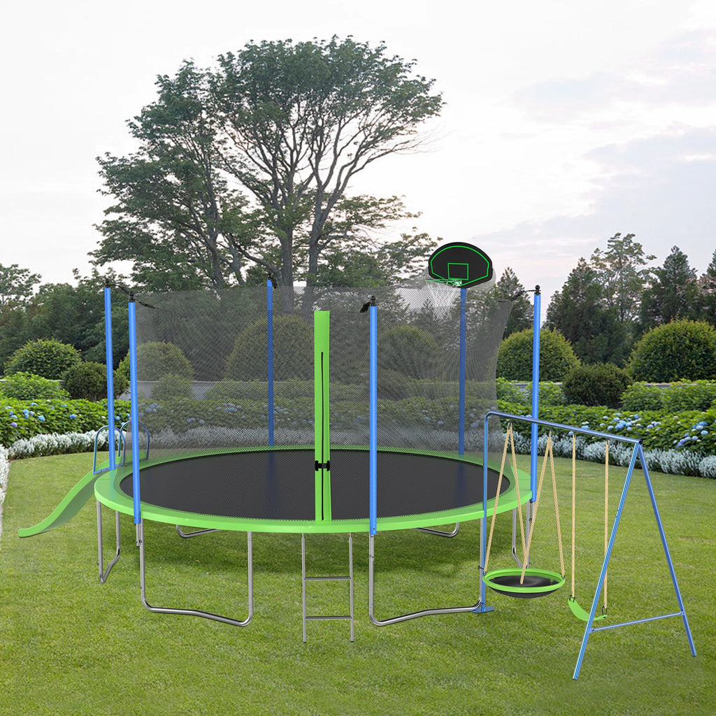 12ft Kids Trampoline with Swing, Slide, Basketball Hoop, Safety Enclosure Net T334