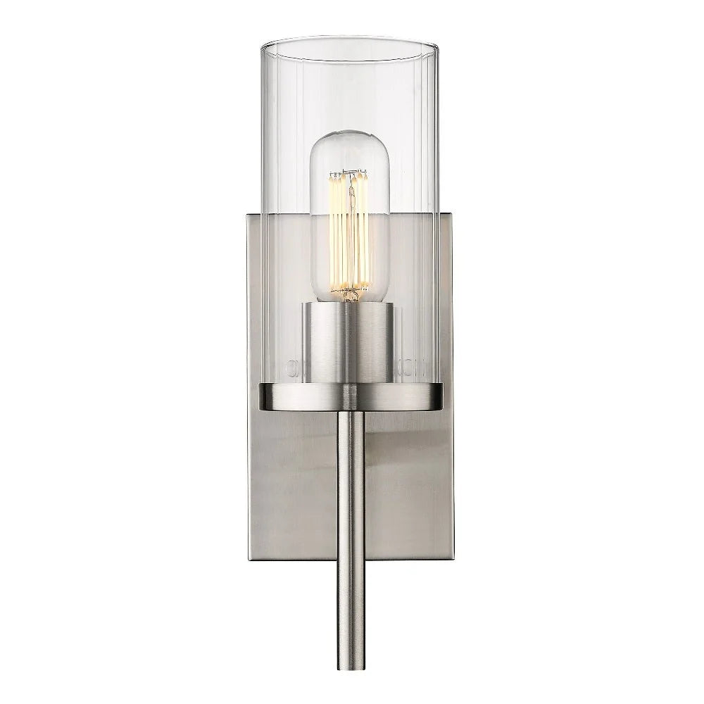 1 Light Pewter Wall Sconce with Ribbed Clear Glass H2180