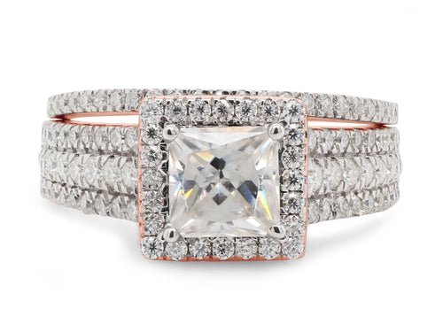 1 1/2 ct. t.w Princess & Round Cut Lab Created Moissanite Diamond Halo Engagement Ring In 14K Solid Rose Gold F539616