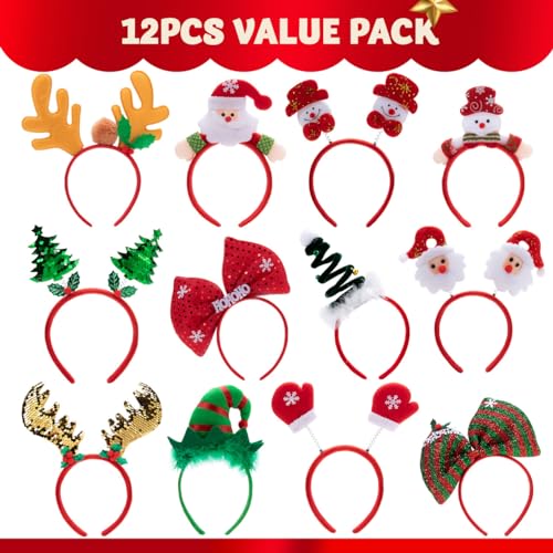 12 Packs Christmas Headbands with Assorted Design Z140579