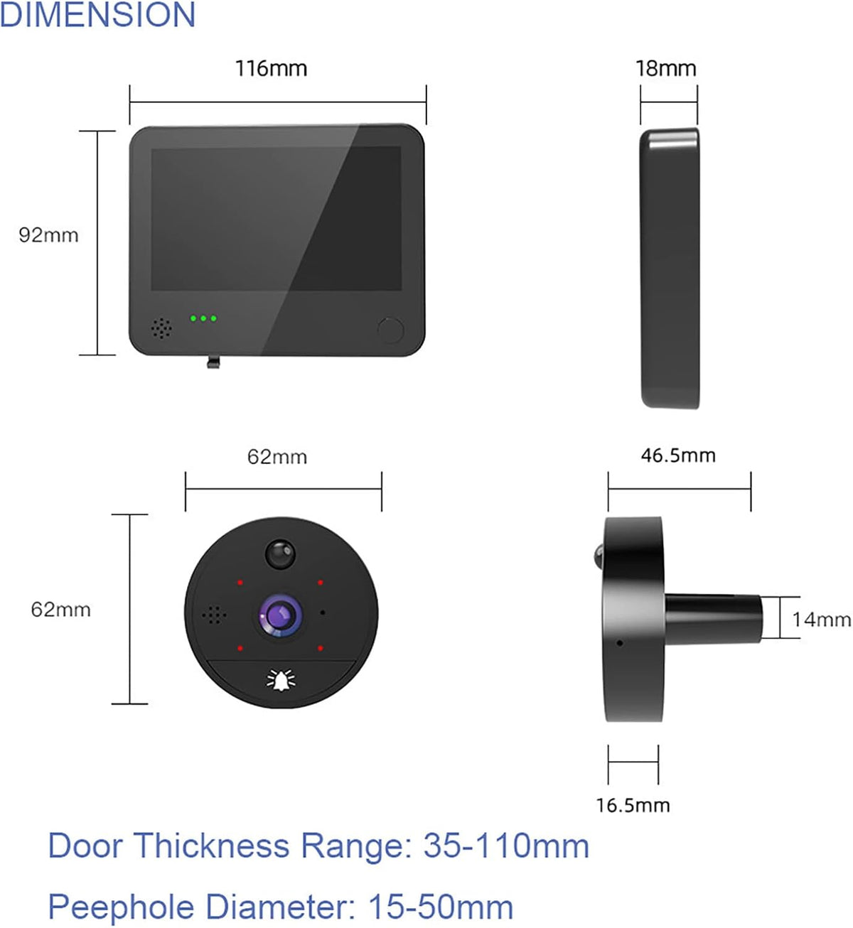 1080P WiFi Video Doorbell Peephole Camera 4.3 Inch Y752