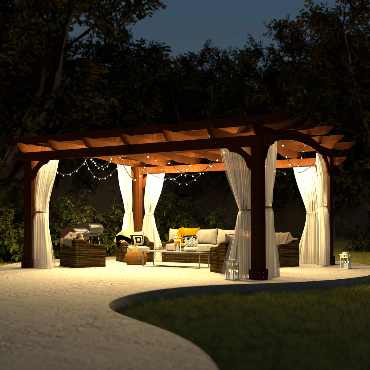12' x 14' Cedar Wood Pergola with Arched Roof S875230