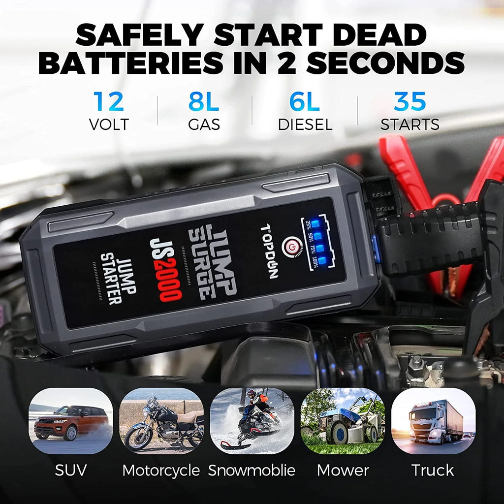 12V 2000A Peak Portable Jump Starter for 8L Gas/6L Diesel Engines A890