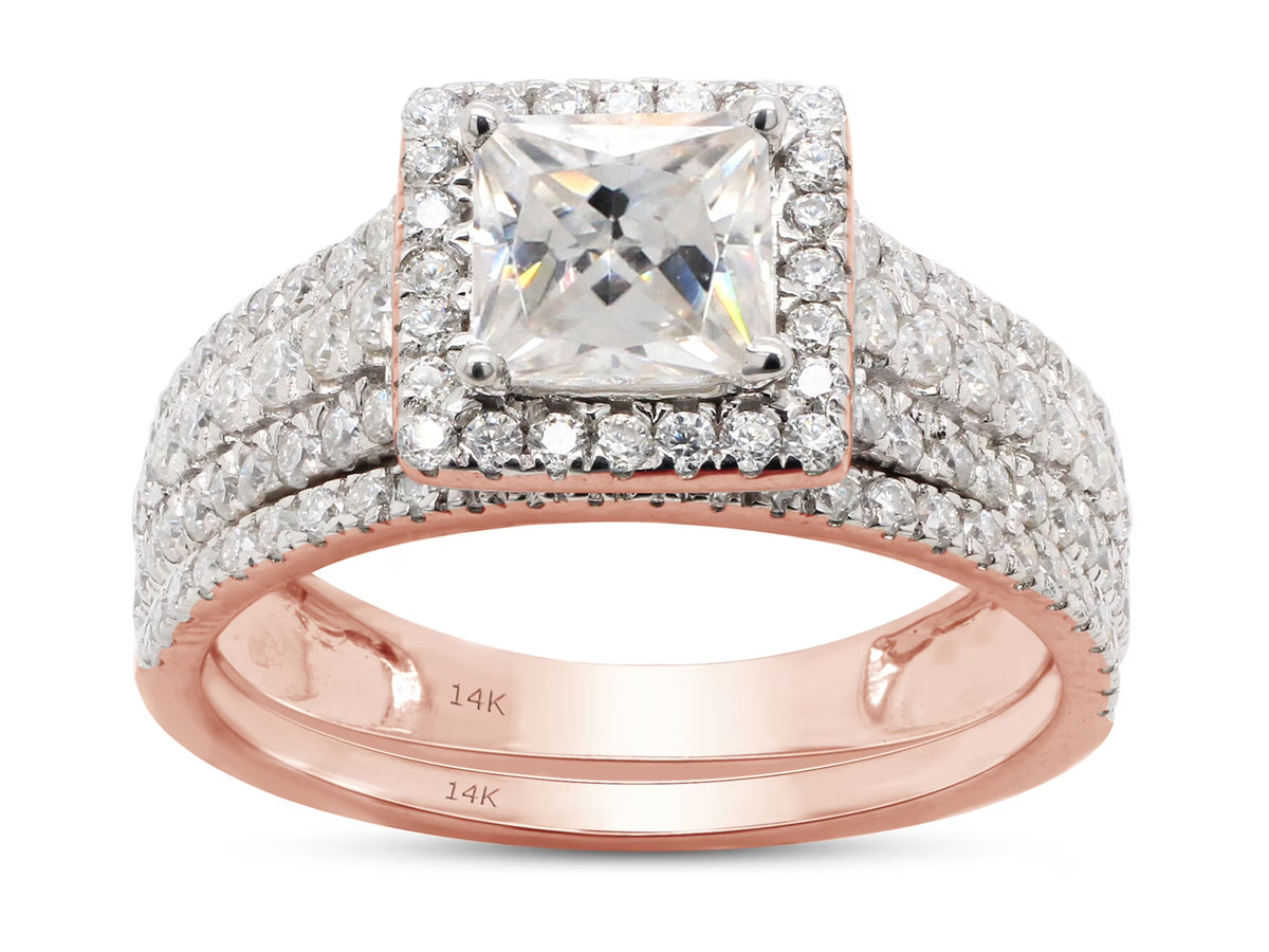 1 1/2 ct. t.w Princess & Round Cut Lab Created Moissanite Diamond Halo Engagement Ring In 14K Solid Rose Gold F539616