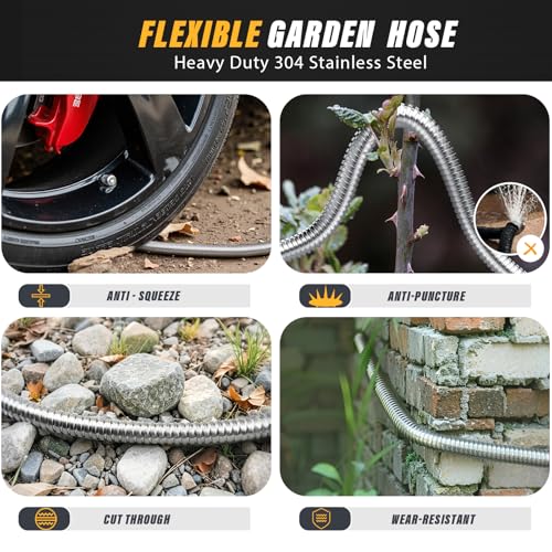 100ft Metal Stainless Steel Garden Hose with 10-Function Nozzle H5662