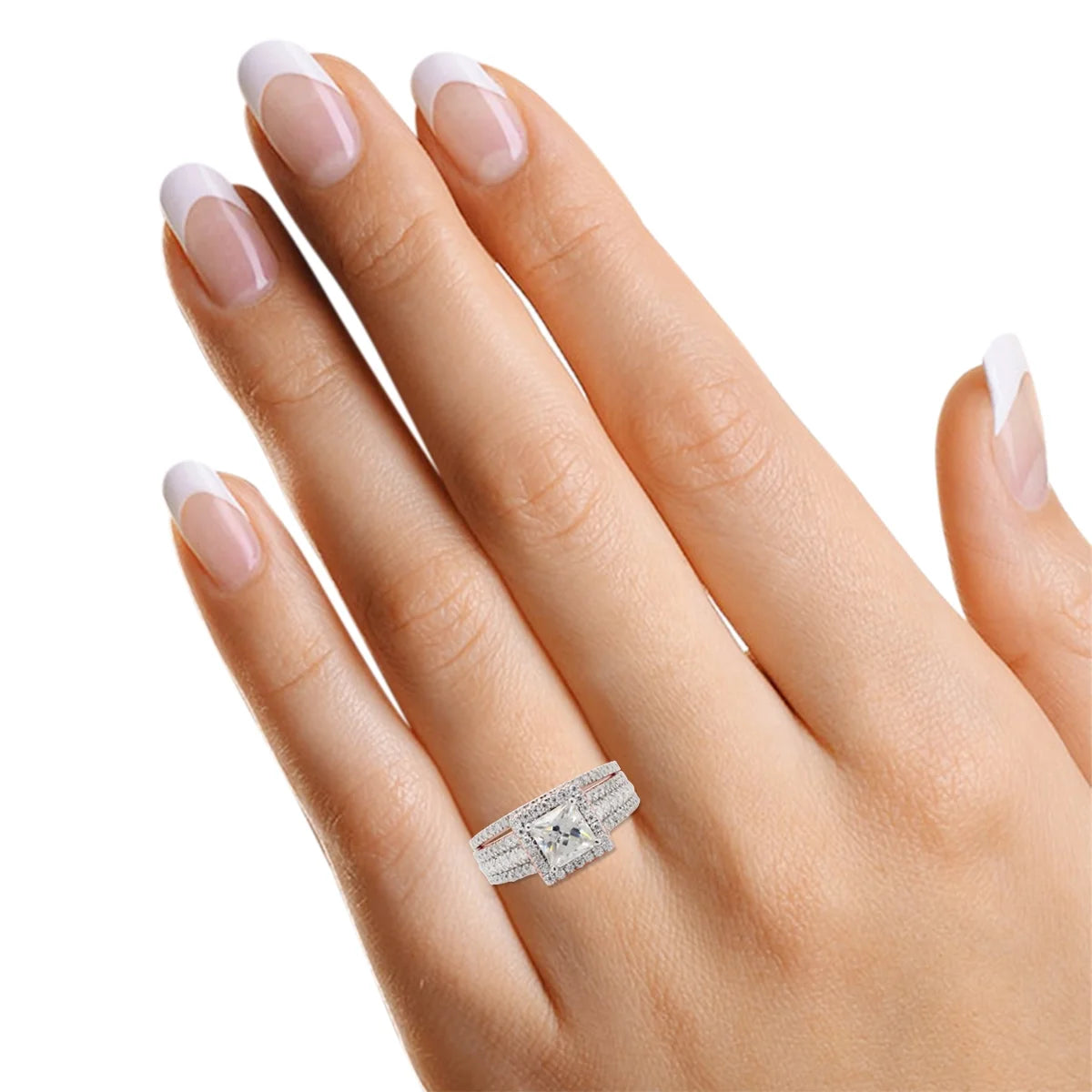 1 1/2 ct. t.w Princess & Round Cut Lab Created Moissanite Diamond Halo Engagement Ring In 14K Solid Rose Gold F539616