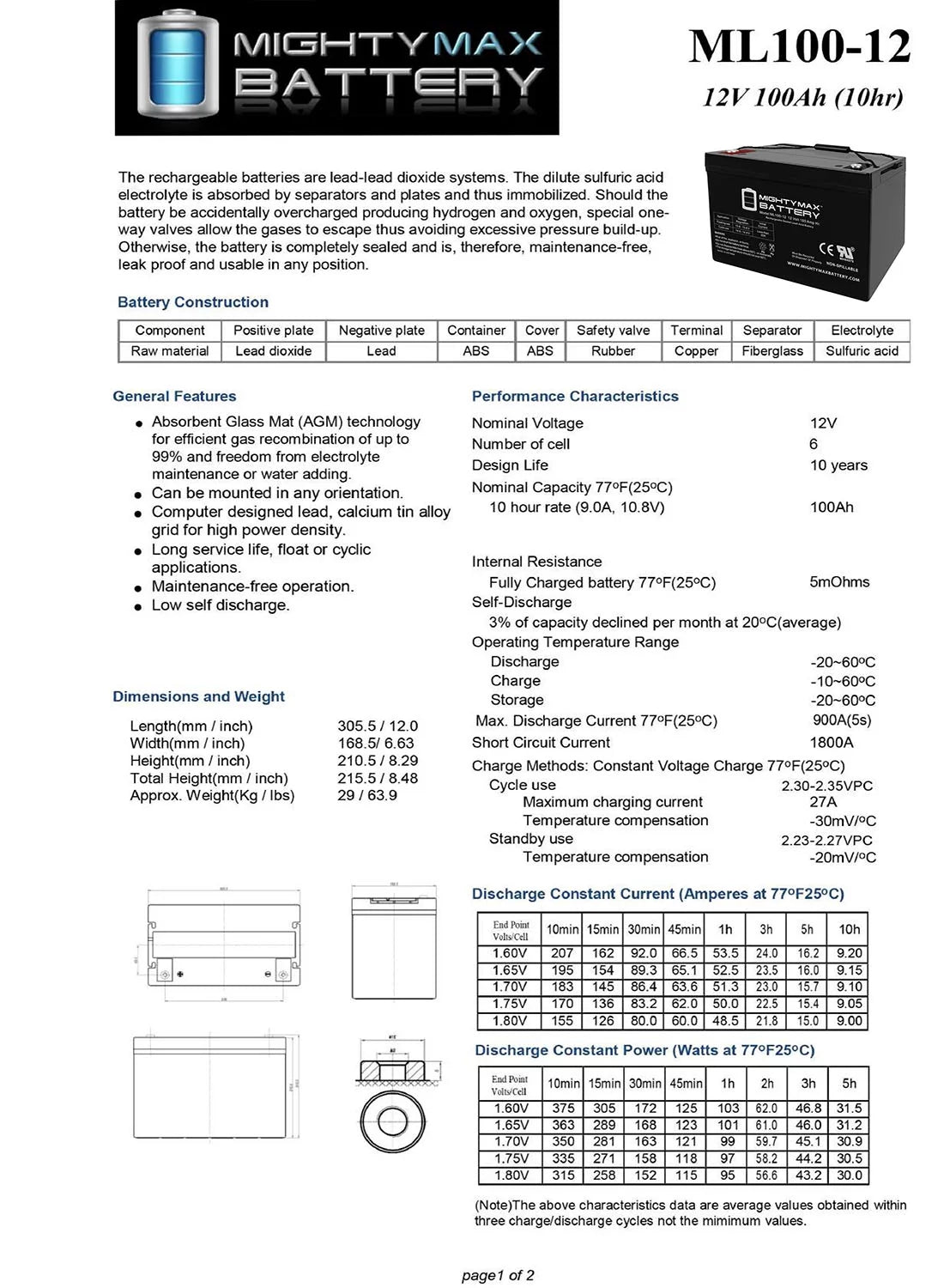 12V 100AH Deep Cycle VRLA Battery Y634