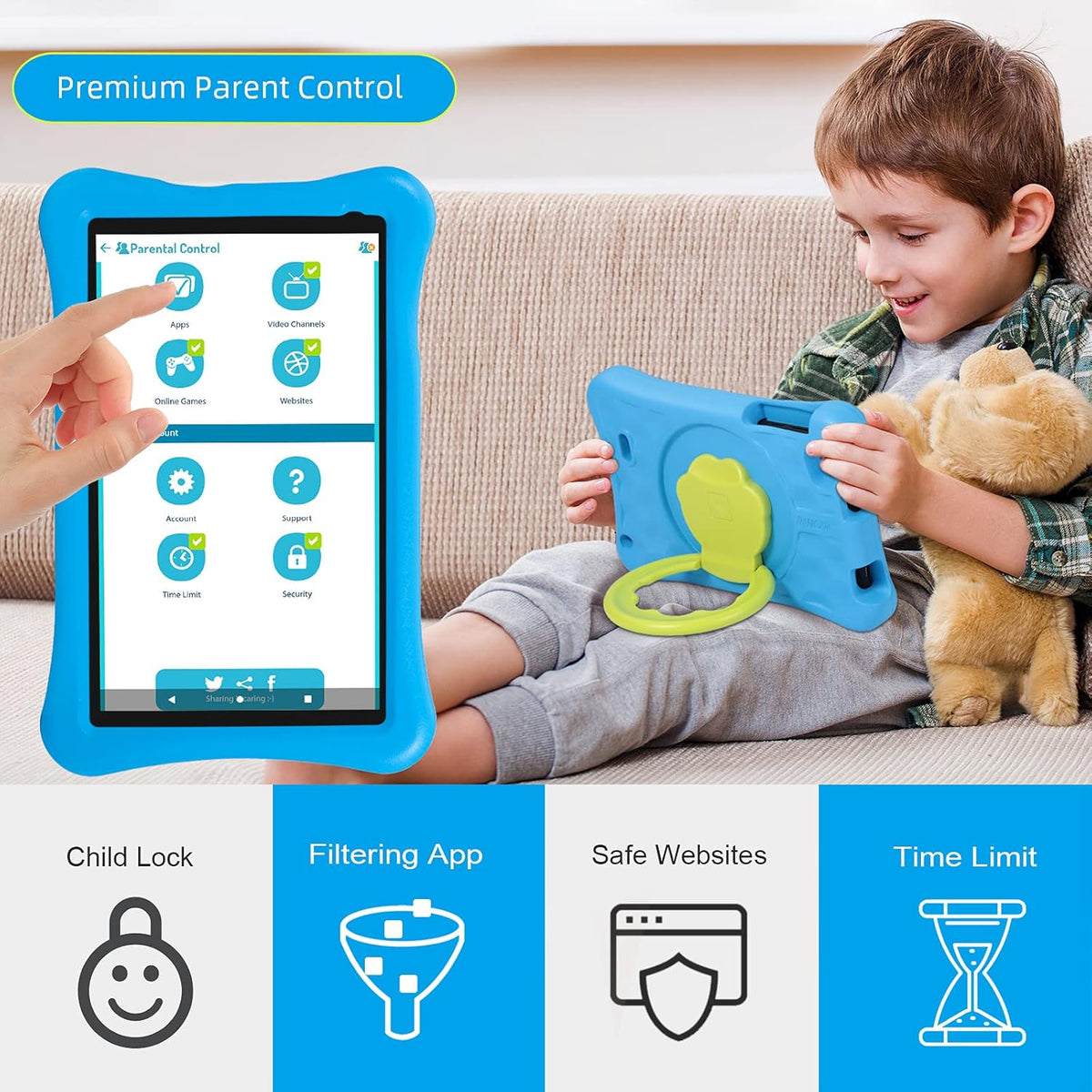 10.1 inch Kids Tablets Android 10 Go 2GB+32GB Blue J84987