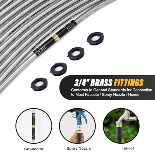100ft Metal Stainless Steel Garden Hose with 10-Function Nozzle H5662