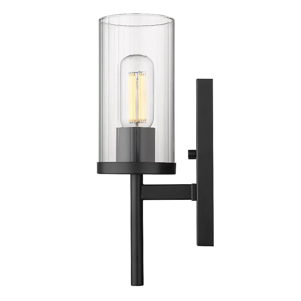 1 Light Pewter Wall Sconce with Ribbed Clear Glass H2180