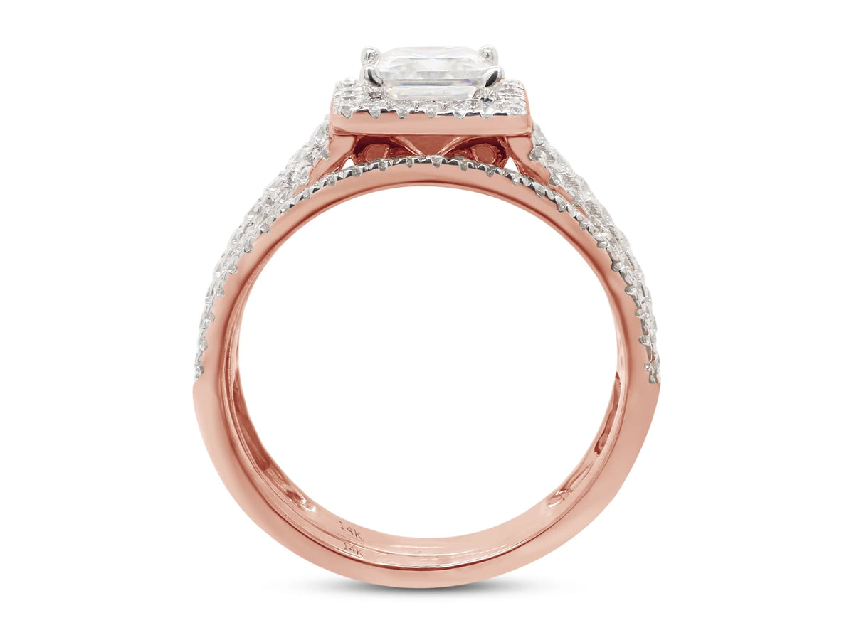 1 1/2 ct. t.w Princess & Round Cut Lab Created Moissanite Diamond Halo Engagement Ring In 14K Solid Rose Gold F539616