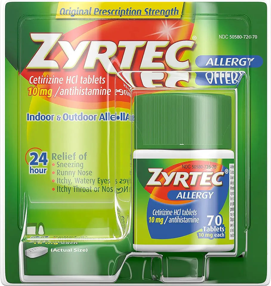 10 mg Cetirizine HCl 24 Hour Allergy Relief Tablets 70 ct N988