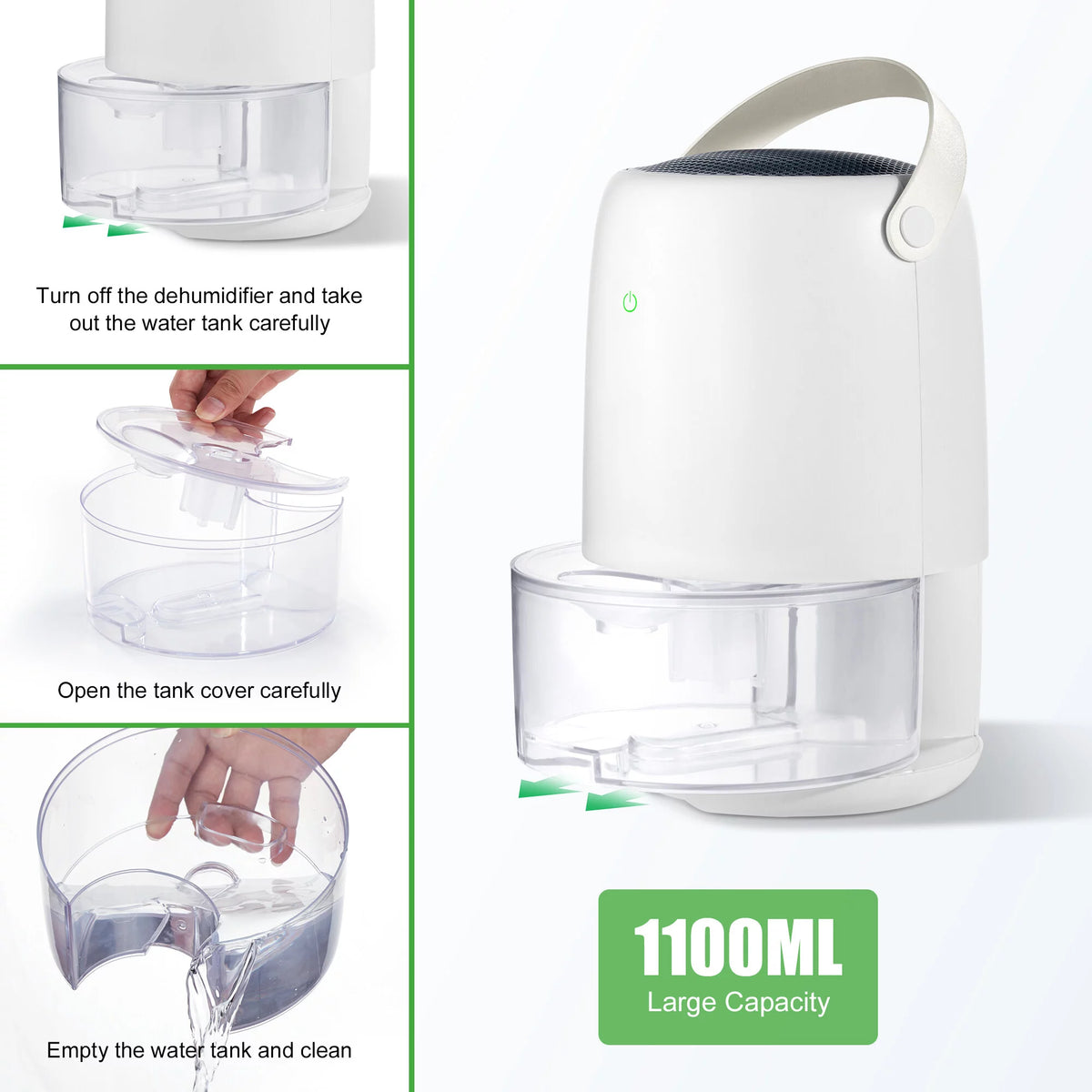 1100ml Ultra Quiet Small Dehumidifier with LED Light C921
