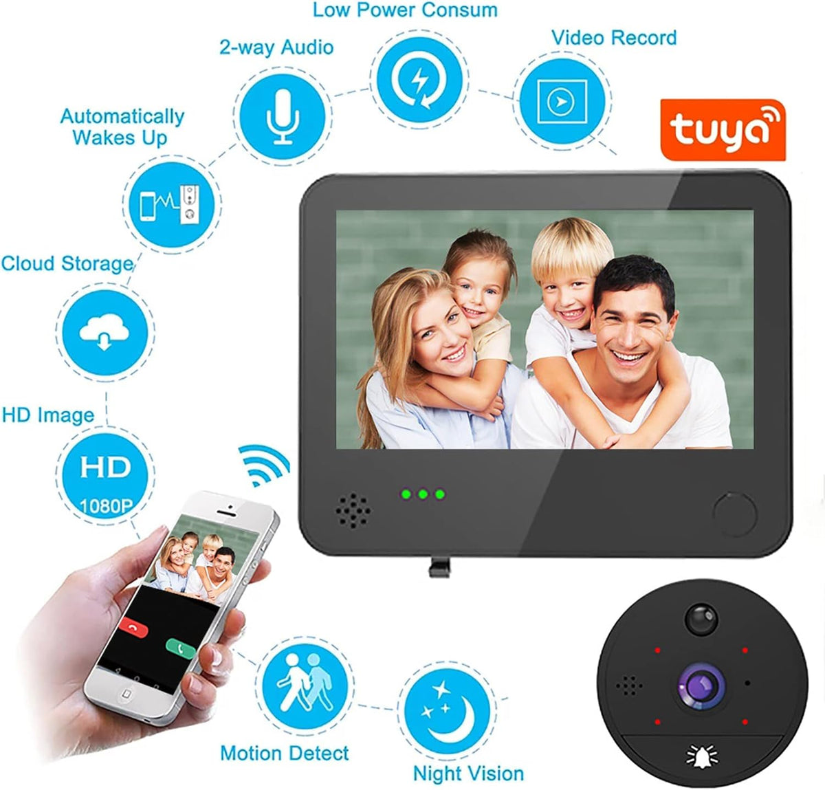 1080P WiFi Video Doorbell Peephole Camera 4.3 Inch Y752