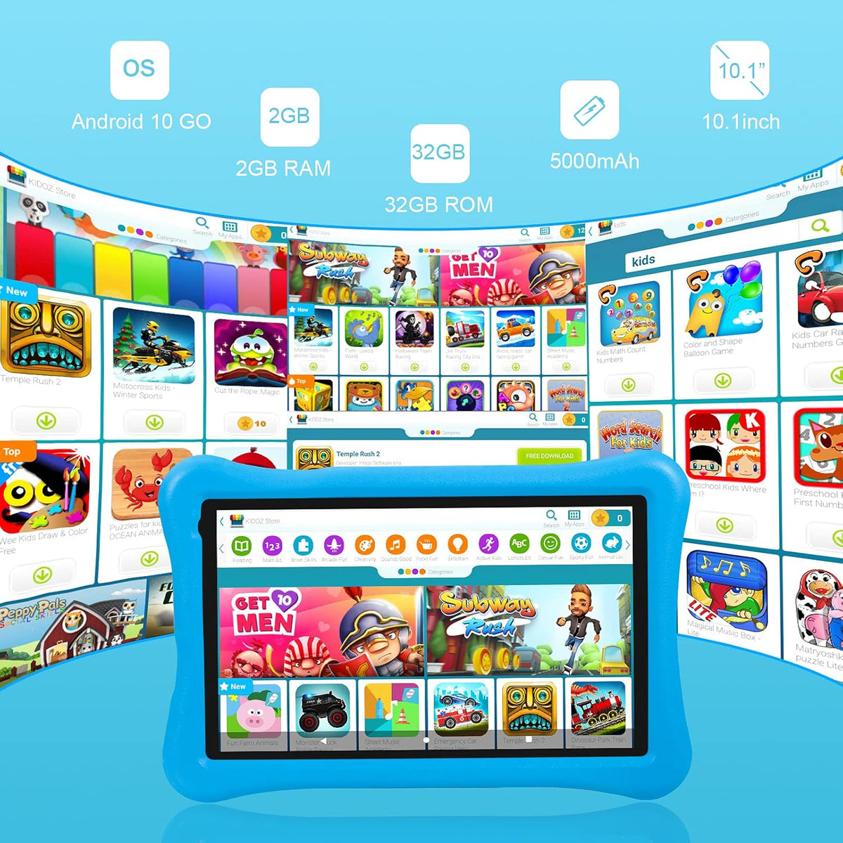 10.1 inch Kids Tablets Android 10 Go 2GB+32GB Blue J84987