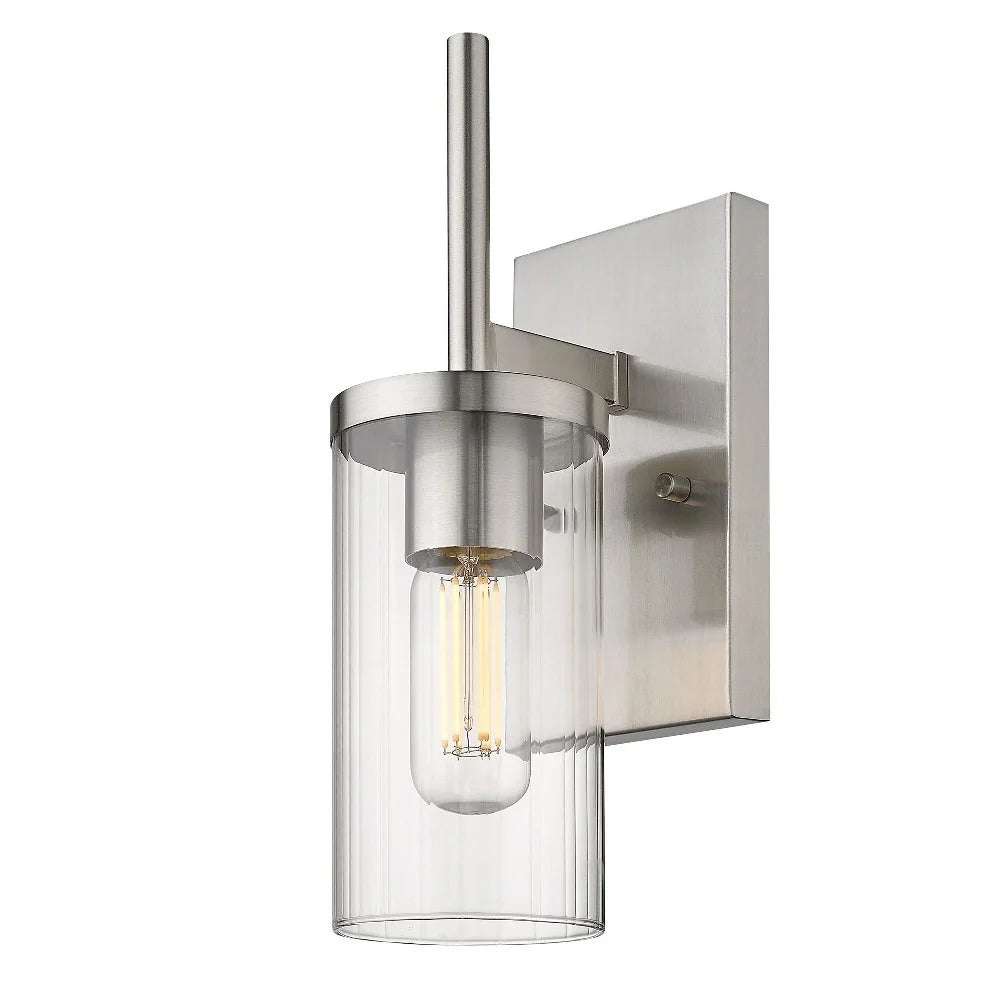 1 Light Pewter Wall Sconce with Ribbed Clear Glass H2180