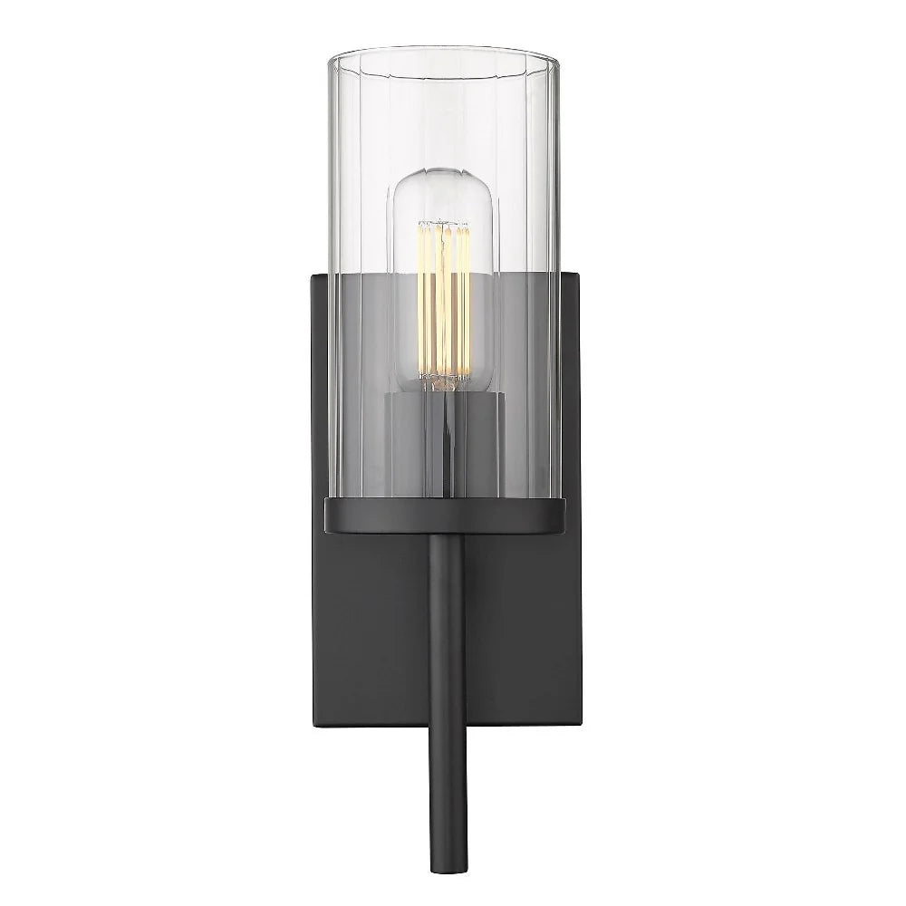 1 Light Pewter Wall Sconce with Ribbed Clear Glass H2180