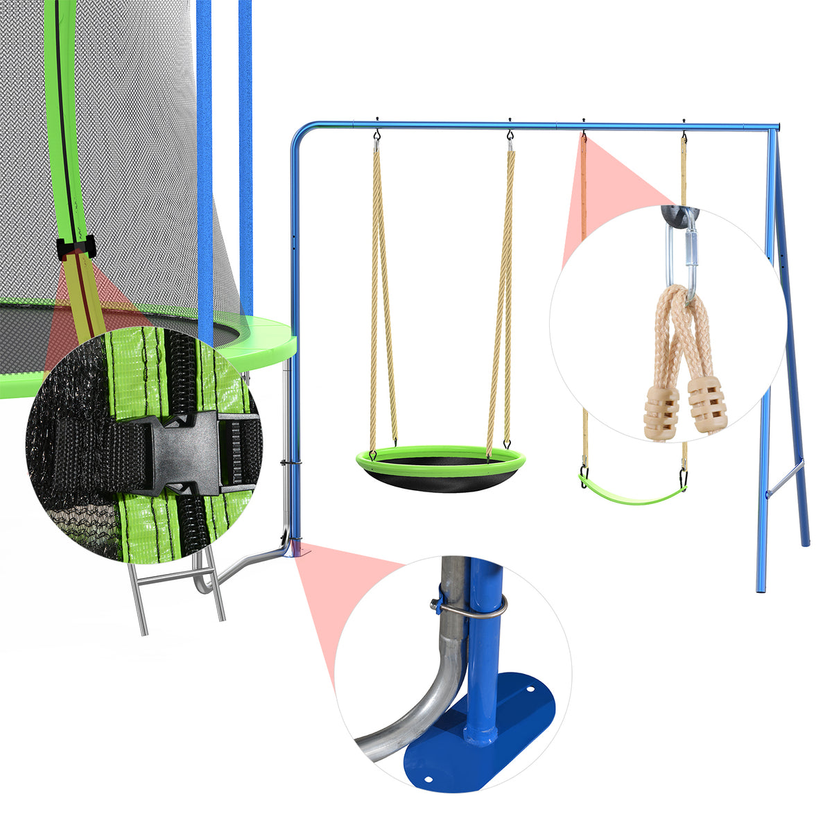 12ft Kids Trampoline with Swing, Slide, Basketball Hoop, Safety Enclosure Net T334