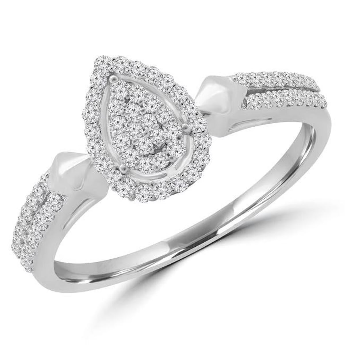 0.25 CTW Round Diamond Double Row Promise Pear Cluster Halo Engagement Ring in 14K White Gold - Size 4.75 D13626
