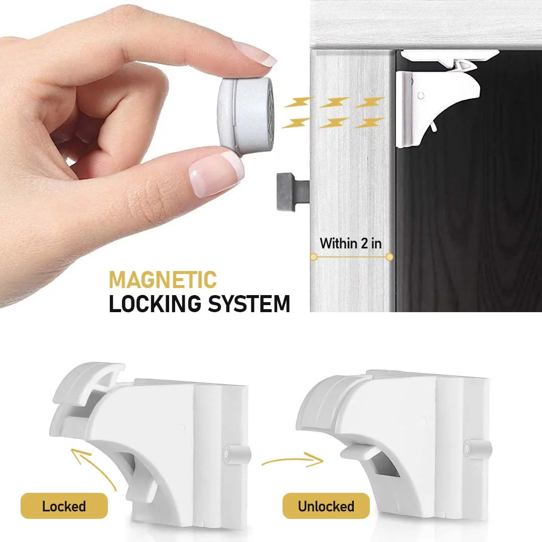 12 Pack Magnetic Cabinet Locks with 3 Keys White I766374