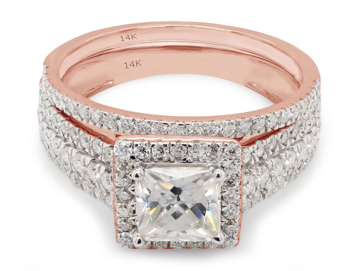 1 1/2 ct. t.w Princess & Round Cut Lab Created Moissanite Diamond Halo Engagement Ring In 14K Solid Rose Gold F539616