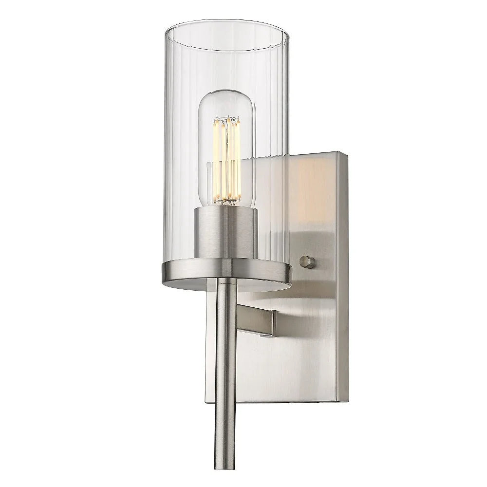1 Light Pewter Wall Sconce with Ribbed Clear Glass H2180