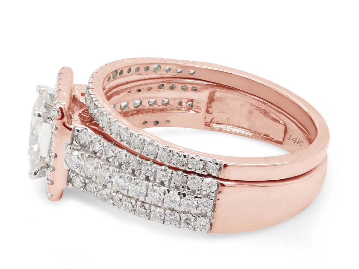 1 1/2 ct. t.w Princess & Round Cut Lab Created Moissanite Diamond Halo Engagement Ring In 14K Solid Rose Gold F539616
