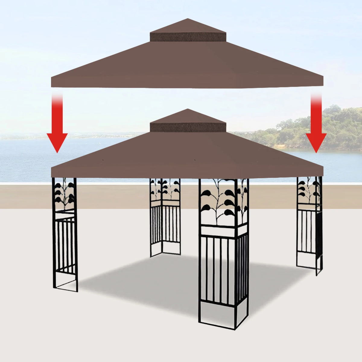 10x10 Ft Double Tiered Gazebo Replacement Canopy C9920