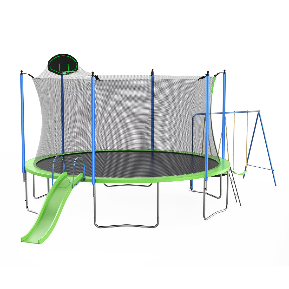 12ft Kids Trampoline with Swing, Slide, Basketball Hoop, Safety Enclosure Net T334