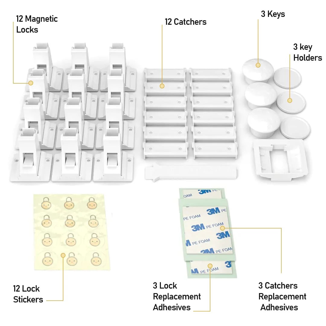 12 Pack Magnetic Cabinet Locks with 3 Keys White I766374